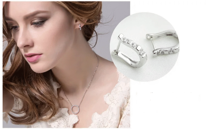 925 Sterling Silver Pendientes Earrings Harp Zircon Studs HorseShoe Earrings - Image 5