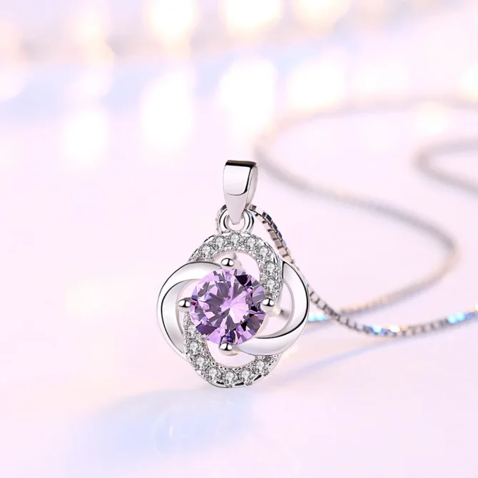 Female 925 Sterling Silver Flower Amethyst Pendants And Necklaces For Women Wedding Party Fashion Jewelry - Image 6