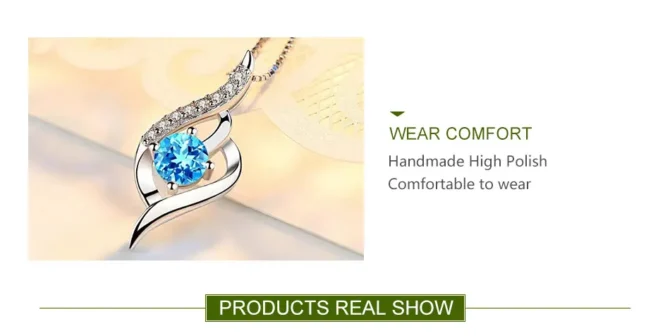 925 Silver Blue Crystal Necklace Chain For Women - Image 5