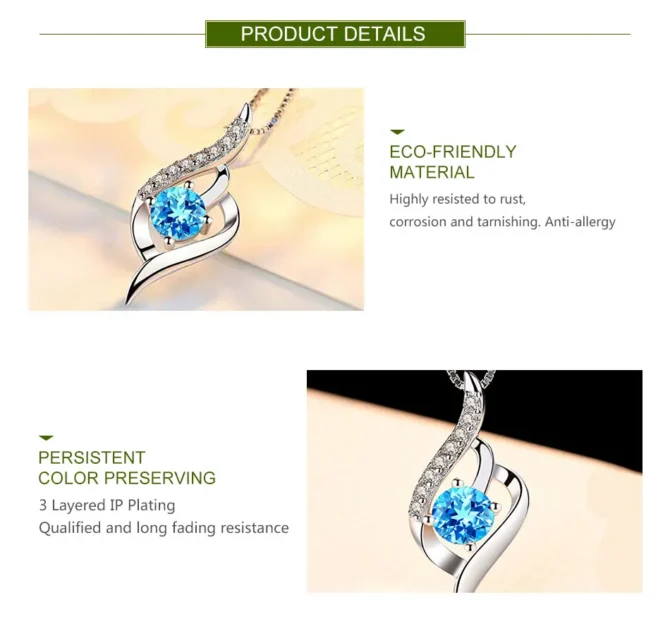 925 Silver Blue Crystal Necklace Chain For Women - Image 6