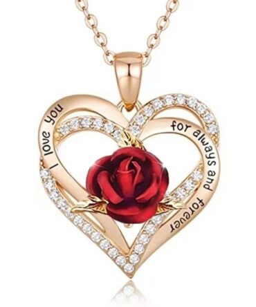 Fashion Women Heart Rose Necklace Cross Heart Bow Pendant Engagement Necklace for Women Flower Jewelry Birthday Anniversary Gift