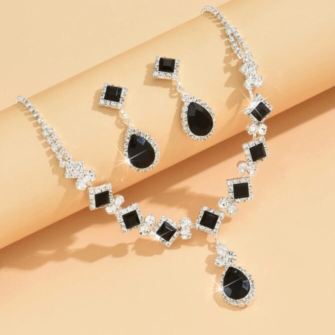 3-piece Women's Claw Chain Series Geometric Droplet Earrings Necklace Set - Image 3