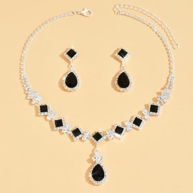 3-piece Women's Claw Chain Series Geometric Droplet Earrings Necklace Set - Image 4