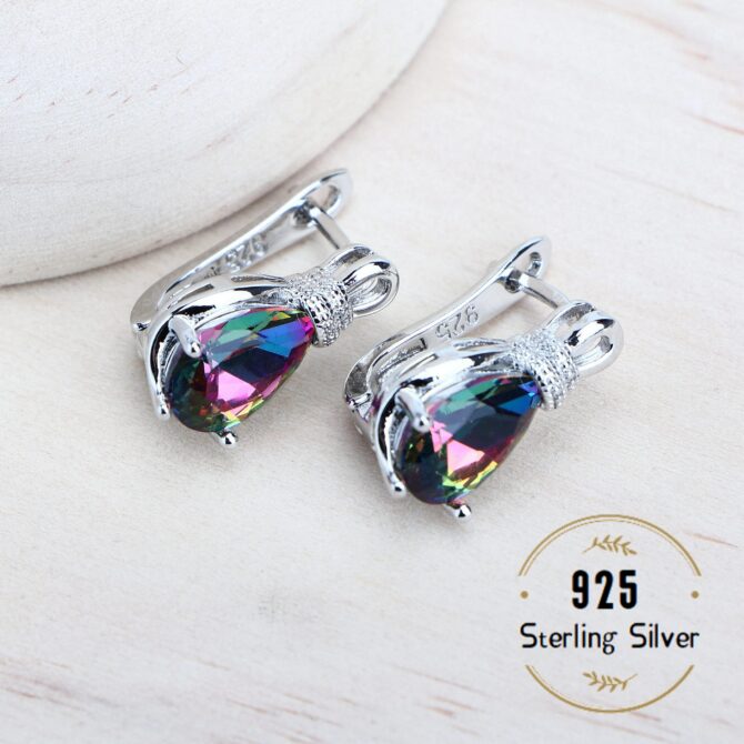 Silver 925 Women Bridal Jewelry Sets Wedding Costume Jewellery Rainbow Cubic Zirconia Earrings Rings Bracelets Pendant Necklace - Image 5