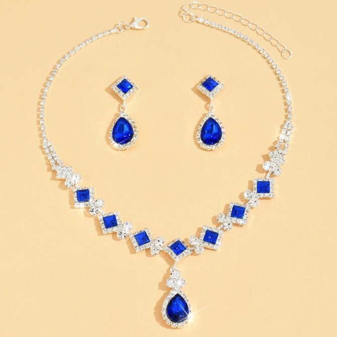 3-piece Women's Claw Chain Series Geometric Droplet Earrings Necklace Set - Image 6