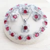 Zirconia Women Jewelry Sets 925 Sterling Silver Wedding Bridal Costume Jewellery Earrings Rings Bracelets Pendant Necklace - 4PCS-Red