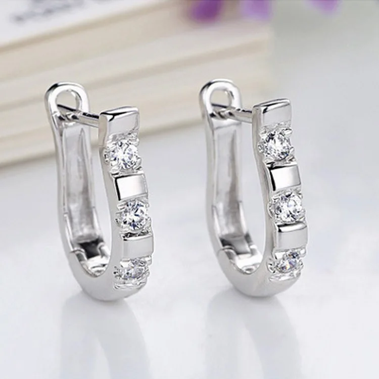925 Sterling Silver Pendientes Earrings Harp Zircon Studs HorseShoe Earrings