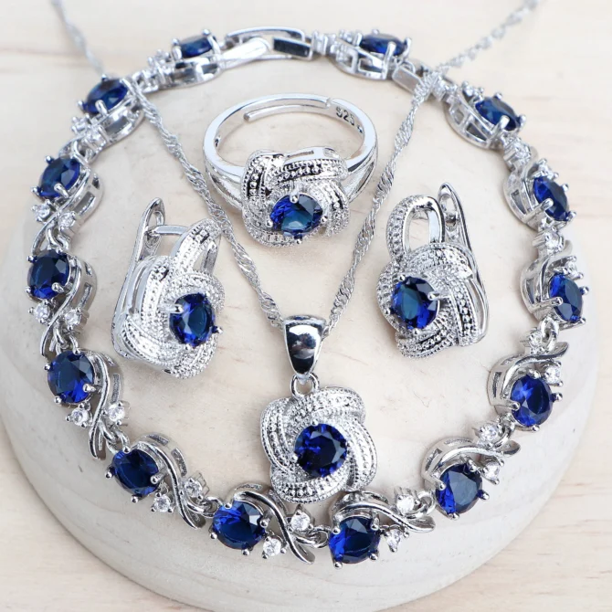 Zirconia Women Jewelry Sets 925 Sterling Silver Wedding Bridal Costume Jewellery Earrings Rings Bracelets Pendant Necklace
