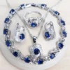 Zirconia Women Jewelry Sets 925 Sterling Silver Wedding Bridal Costume Jewellery Earrings Rings Bracelets Pendant Necklace - 4PCS-Blue