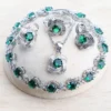 Zirconia Women Jewelry Sets 925 Sterling Silver Wedding Bridal Costume Jewellery Earrings Rings Bracelets Pendant Necklace - 4PCS-Green