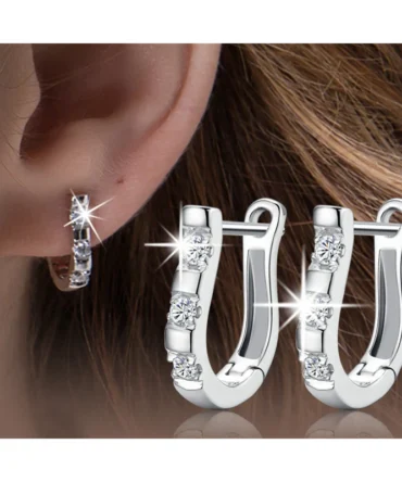 925 Sterling Silver Pendientes Earrings Harp Zircon Studs HorseShoe Earrings
