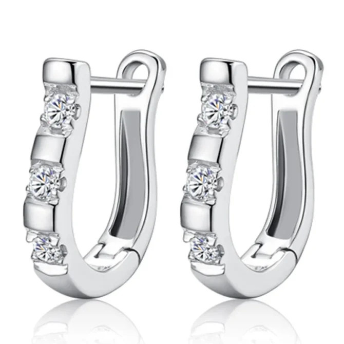 925 Sterling Silver Pendientes Earrings Harp Zircon Studs HorseShoe Earrings - Image 2