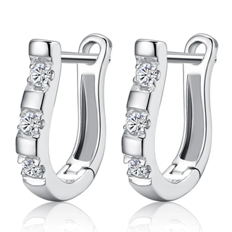 925 Sterling Silver Pendientes Earrings Harp Zircon Studs HorseShoe Earrings