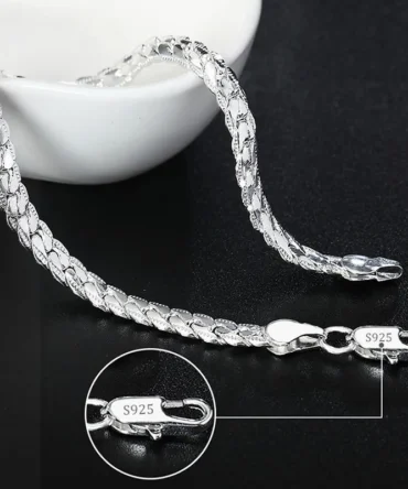 925 Sterling Silver Bracelet for Women 6mm 18/20cm Flat Side Chain Lobster Clasp For Unisex