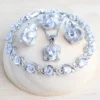 Zirconia Women Jewelry Sets 925 Sterling Silver Wedding Bridal Costume Jewellery Earrings Rings Bracelets Pendant Necklace - 4PCS-White