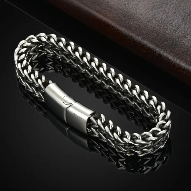 Stainless Steel Braided Double Row Front and Rear Fish Scale Alloy Magnetic Buckle Bracelet with Keel Jewelry New Model - Image 2