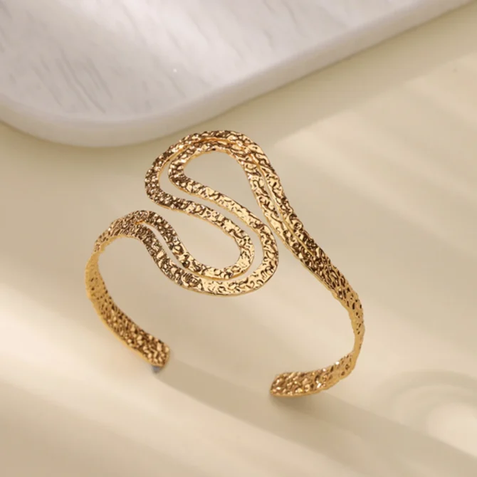 Stainless Steel Wide Leaf Flower Bangles For Women Opening Gold Color Geometric Cuff Bangle Bracelet Femme Jewellery pulsars - Image 4
