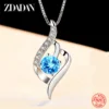 925 Silver Blue Crystal Necklace Chain For Women - Blue