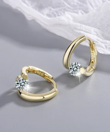 925 Sterling Silver Gold Crystals Simple Earrings For Women Fashion Wedding Luxury Jewelry 2024 Trend
