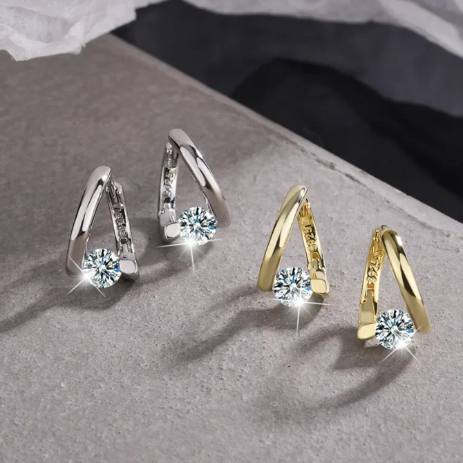 925 Sterling Silver Gold Crystals Simple Earrings For Women Fashion Wedding Luxury Jewelry 2024 Trend - Image 2