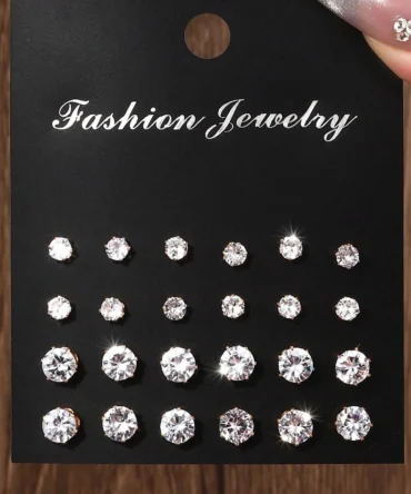 12 Pairs Of Luxurious, Simple, Shiny, And Caring Zirconia Decorative Earrings Are Suitable For Gifts To Parties,And Couples