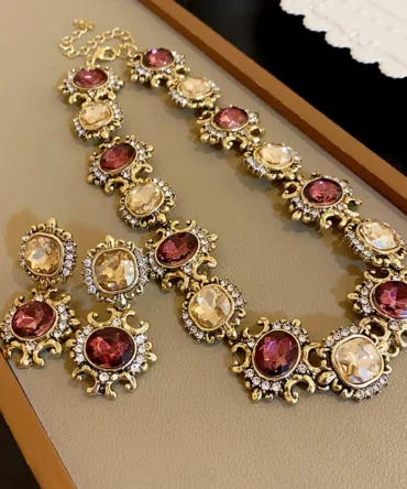 3 Pcs Vintage Necklace Earring Set High-end Accessories for Women Fashion Jewelry Set