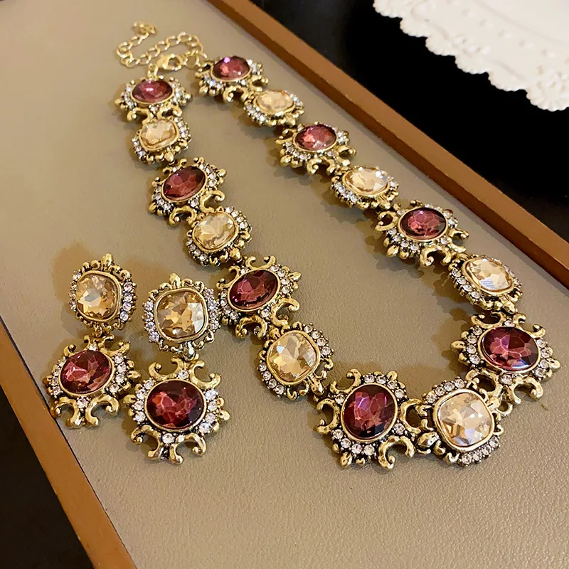 3 Pcs Vintage Necklace Earring Set High-end Accessories for Women Fashion Jewelry Set