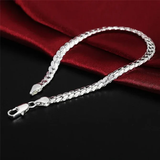 925 Sterling Silver Bracelet for Women 6mm 18/20cm Flat Side Chain Lobster Clasp For Unisex - Image 5