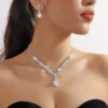 3-piece Women's Claw Chain Series Geometric Droplet Earrings Necklace Set - ZT9102-white