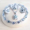 Zirconia Women Jewelry Sets 925 Sterling Silver Wedding Bridal Costume Jewellery Earrings Rings Bracelets Pendant Necklace - 4PCS-Rainbow