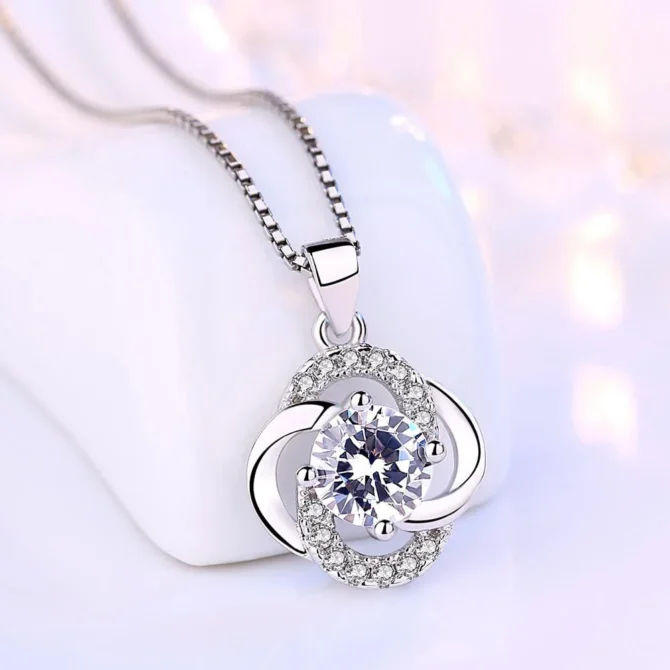 Female 925 Sterling Silver Flower Amethyst Pendants And Necklaces For Women Wedding Party Fashion Jewelry - Image 2