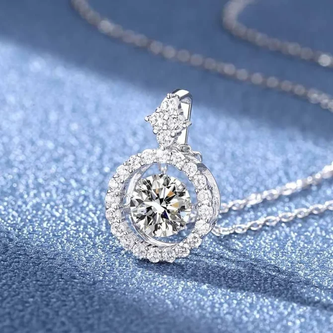 Pendant For Women Simulated Diamond Necklace S925 Sterling Silver Jewellery 1 CT Moissanite - Image 2