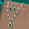 3-piece Women's Claw Chain Series Geometric Droplet Earrings Necklace Set - ZT9102-Green