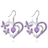 Fashionable heart-shaped purple butterfly hollow pendant earrings Valentine's Day birthday anniversary party Mother's Day gift - 1 pair