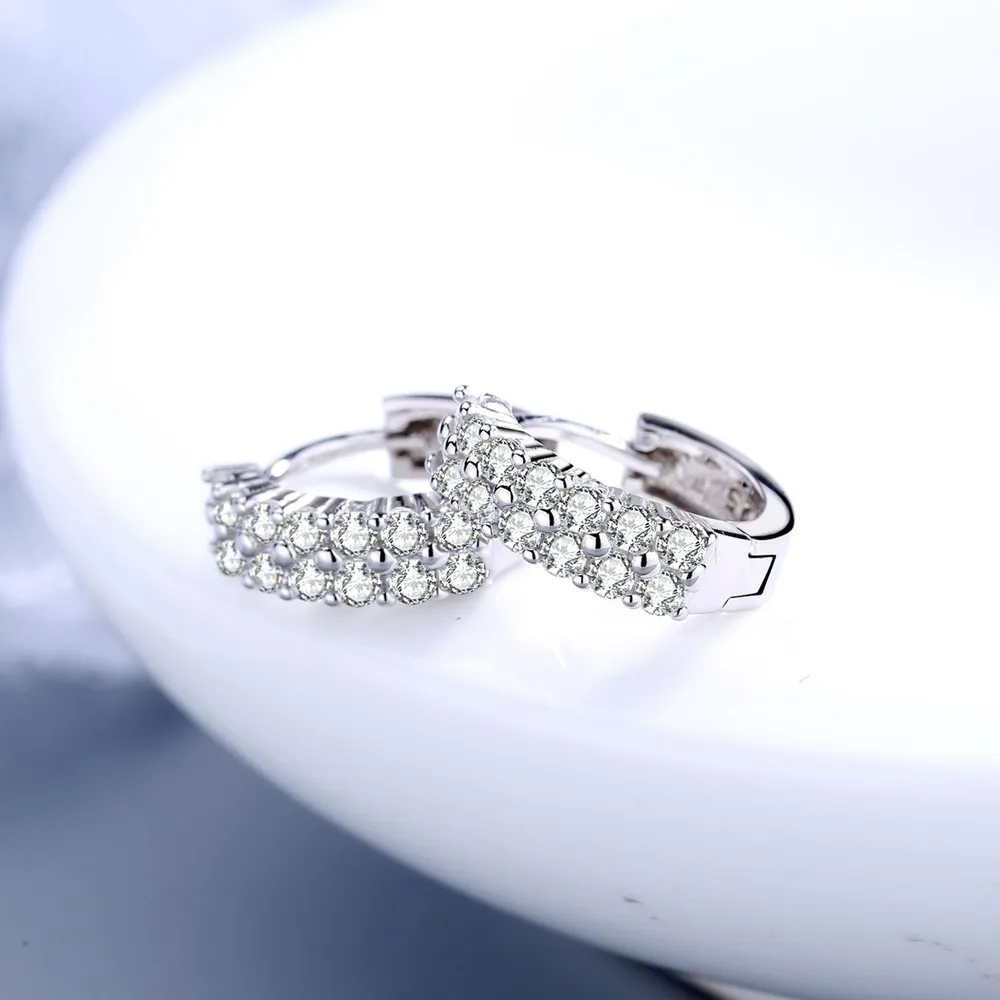 925 Sterling silver needle Earrings Fashion High Quality Jewelry Double Row Crystal Zircon Round Stud
