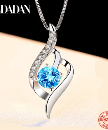 925 Silver Blue Crystal Necklace Chain For Women
