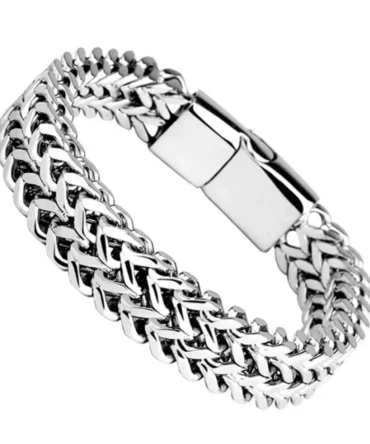 Stainless Steel Braided Double Row Front and Rear Fish Scale Alloy Magnetic Buckle Bracelet with Keel Jewelry New Model