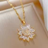 Sunflower Shape Pendant Necklace For Women Gold Color Korean Clavicle Chain Full Zirconia Luxury Necklace - AXL40178B