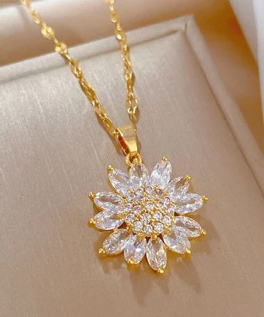 Sunflower Shape Pendant Necklace For Women Gold Color Korean Clavicle Chain Full Zirconia Luxury Necklace