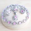 Zirconia Women Jewelry Sets 925 Sterling Silver Wedding Bridal Costume Jewellery Earrings Rings Bracelets Pendant Necklace - 4PCS-Pink