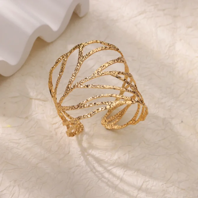 Stainless Steel Wide Leaf Flower Bangles For Women Opening Gold Color Geometric Cuff Bangle Bracelet Femme Jewellery pulsars - Image 2