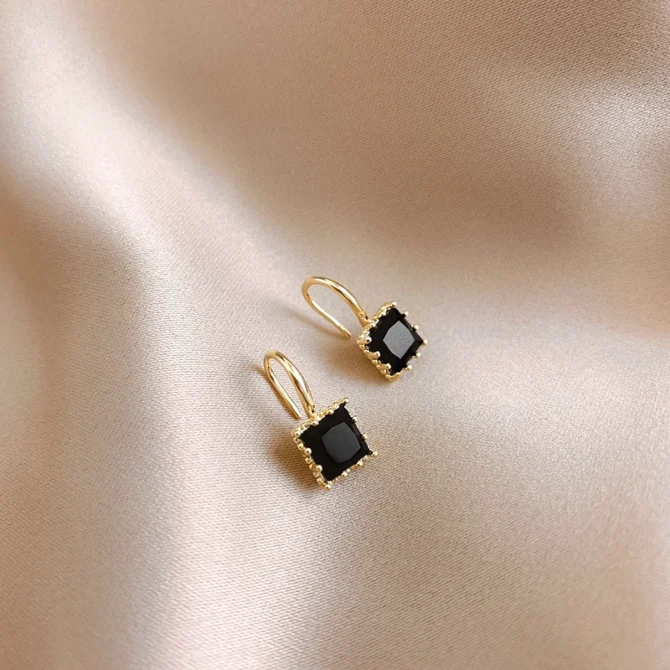 Obega Square Crystal Stone Earrings Copper Material in Gold Plated Clear Black Crystal Stone Fish Hook Earring Women Hot Jewelry - Image 3