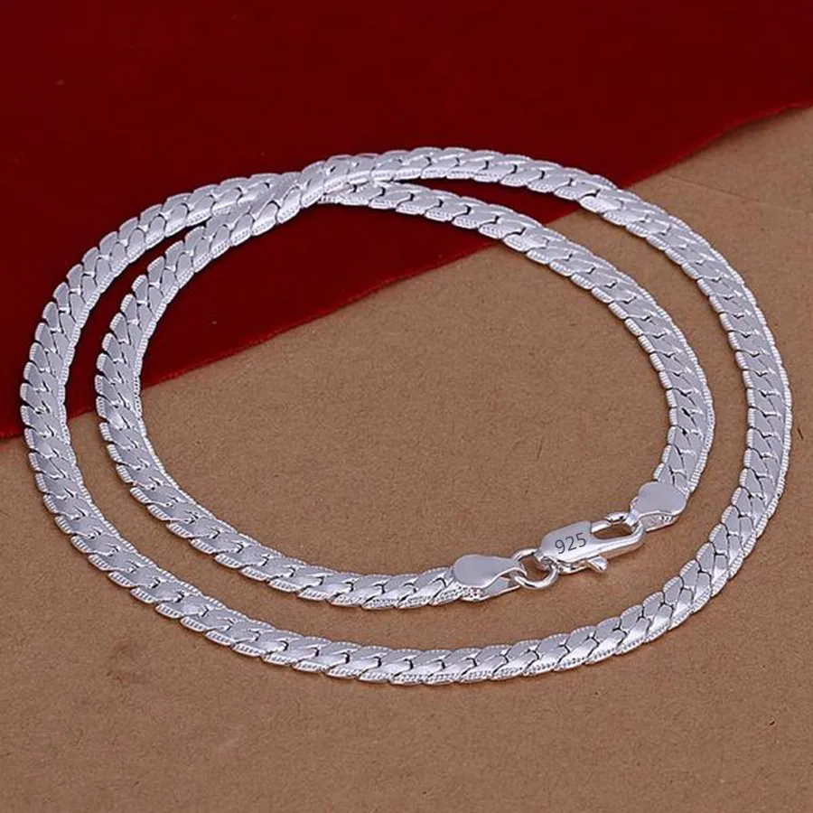 925 Sterling Silver Bracelet for Women 6mm 18/20cm Flat Side Chain Lobster Clasp For Unisex