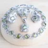 Zirconia Women Jewelry Sets 925 Sterling Silver Wedding Bridal Costume Jewellery Earrings Rings Bracelets Pendant Necklace - 4PCS-Olive