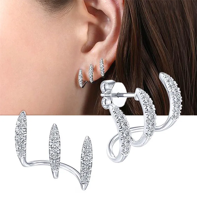 925 Sterling Silver Claws Stud Earrings with Crystal AAA CZ Stone Modern Design Fashion Versatile Accessories Jewellery