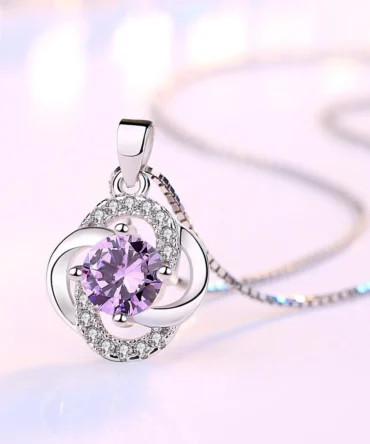 Female 925 Sterling Silver Flower Amethyst Pendants And Necklaces For Women Wedding Party Fashion Jewelry