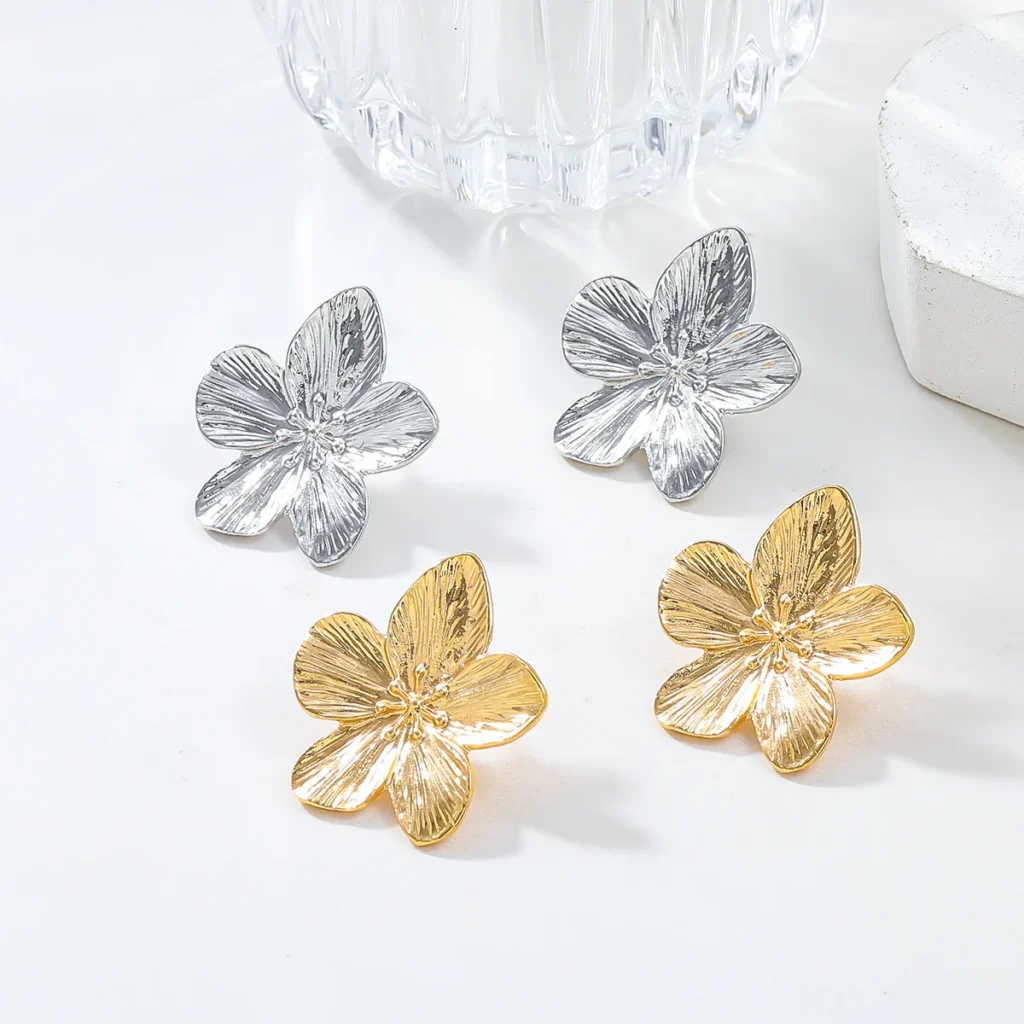 2PC Women’s Fashion Trendy Stainless Steel Flower Earrings Outdoor Travel Carnival Party Festival Dressing Gifts