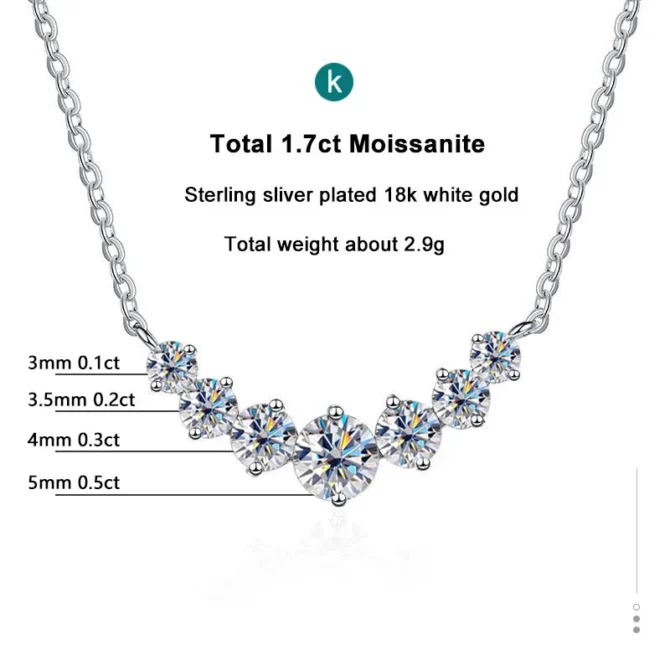 Moissanite Necklace For Woman Wedding Fine Jewely With Certificates 925 Sterling Sliver Plated 18k White Gold Necklace - Image 2