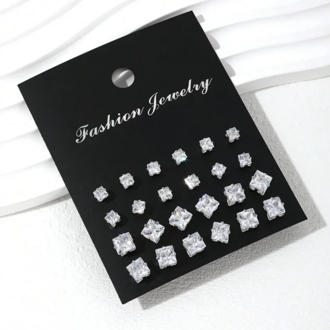 12 Pairs Of Luxurious, Simple, Shiny, And Caring Zirconia Decorative Earrings Are Suitable For Gifts To Parties,And Couples - Image 5