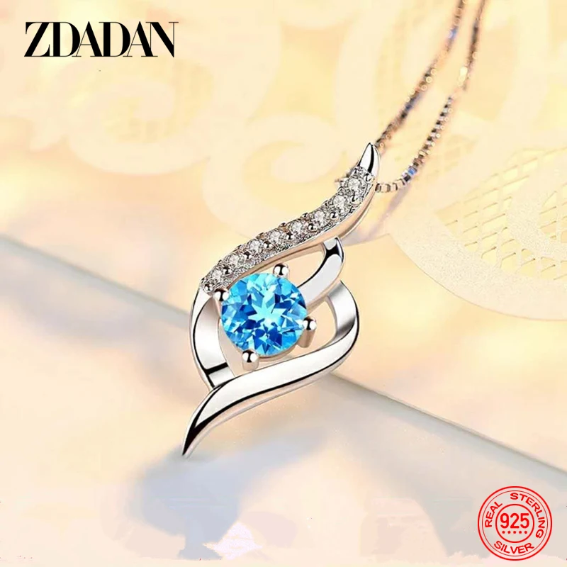 925 Silver Blue Crystal Necklace Chain For Women